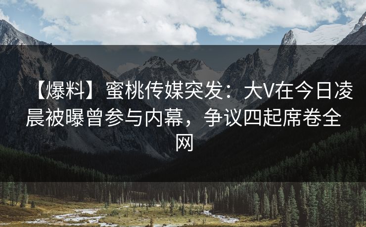 【爆料】蜜桃传媒突发：大V在今日凌晨被曝曾参与内幕，争议四起席卷全网