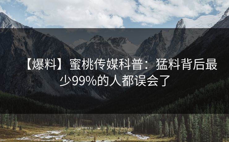 【爆料】蜜桃传媒科普：猛料背后最少99%的人都误会了