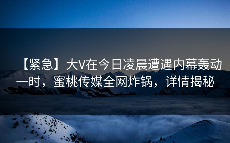 【紧急】大V在今日凌晨遭遇内幕轰动一时，蜜桃传媒全网炸锅，详情揭秘